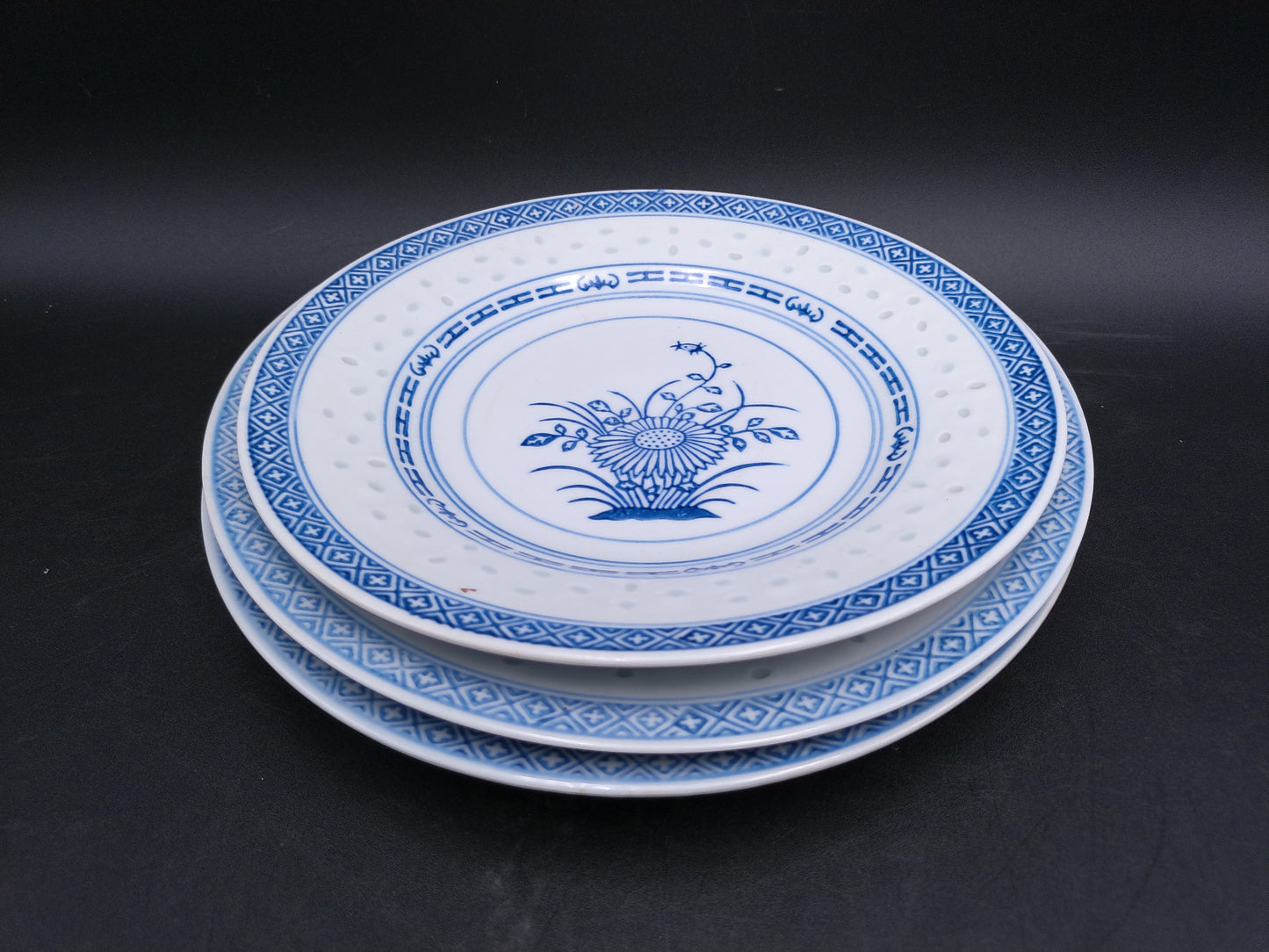 Chinese Blue & White Porcelain Dish Dragon Kangxi Set of 2 and one w/ Floral Design