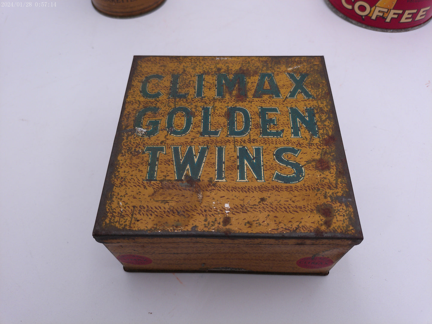 3 Vintage tins PHILLIP MORRIS & Co Climax Golden Twins Hills Bros Coffee