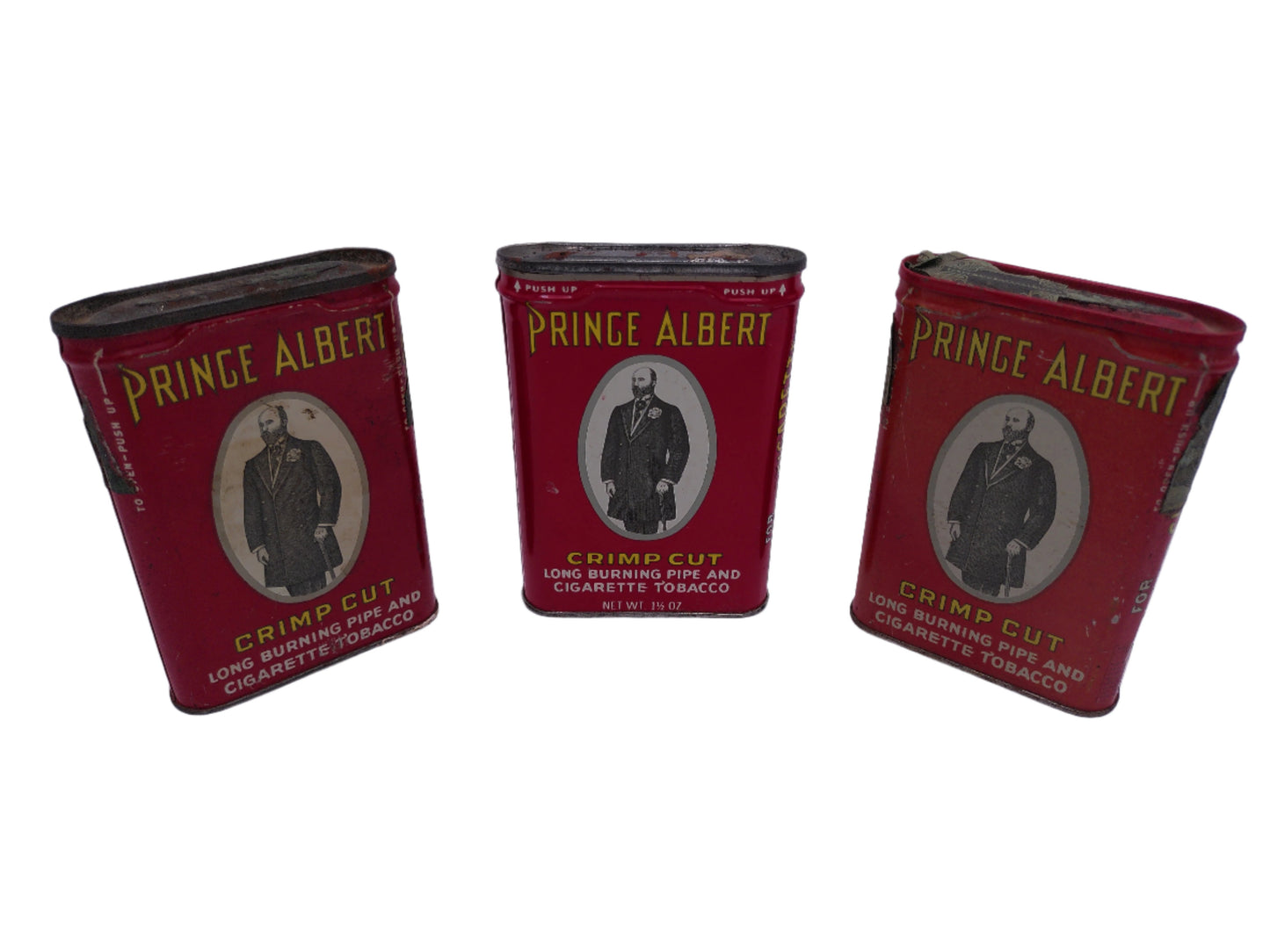Vintage circa 1950-1960 Prince Albert Crimp Cut tobacco tin Lot of 3