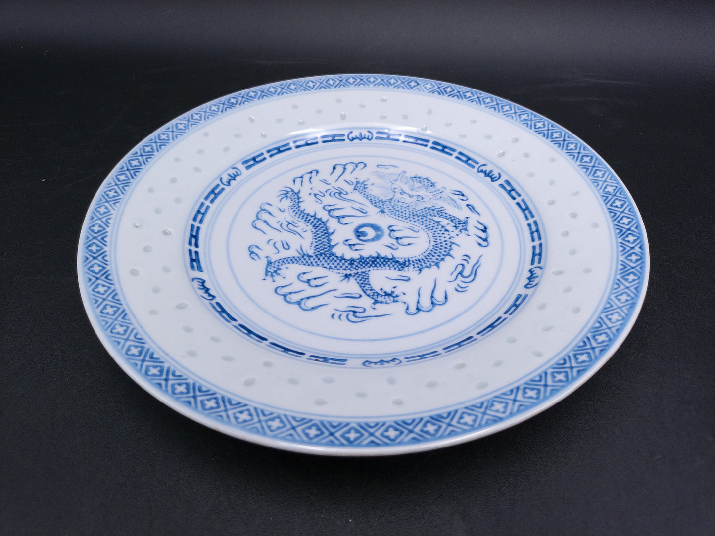 Chinese Blue & White Porcelain Dish Dragon Kangxi Set of 2 and one w/ Floral Design