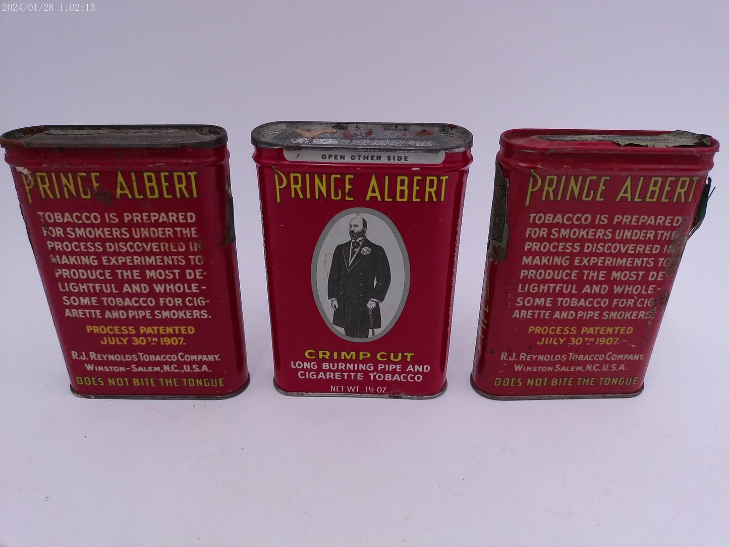 Vintage circa 1950-1960 Prince Albert Crimp Cut tobacco tin Lot of 3