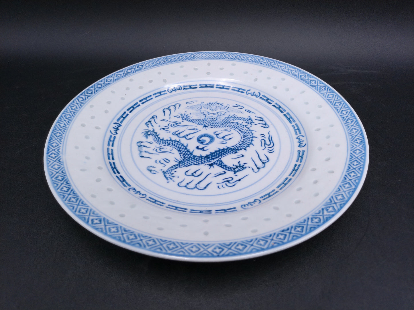 Chinese Blue & White Porcelain Dish Dragon Kangxi Set of 2 and one w/ Floral Design