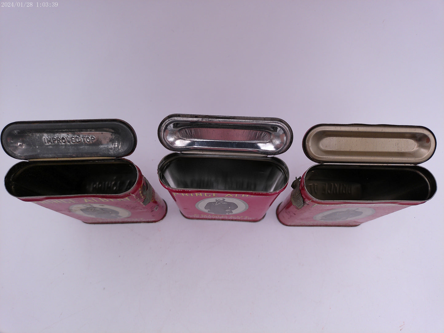 Vintage circa 1950-1960 Prince Albert Crimp Cut tobacco tin Lot of 3