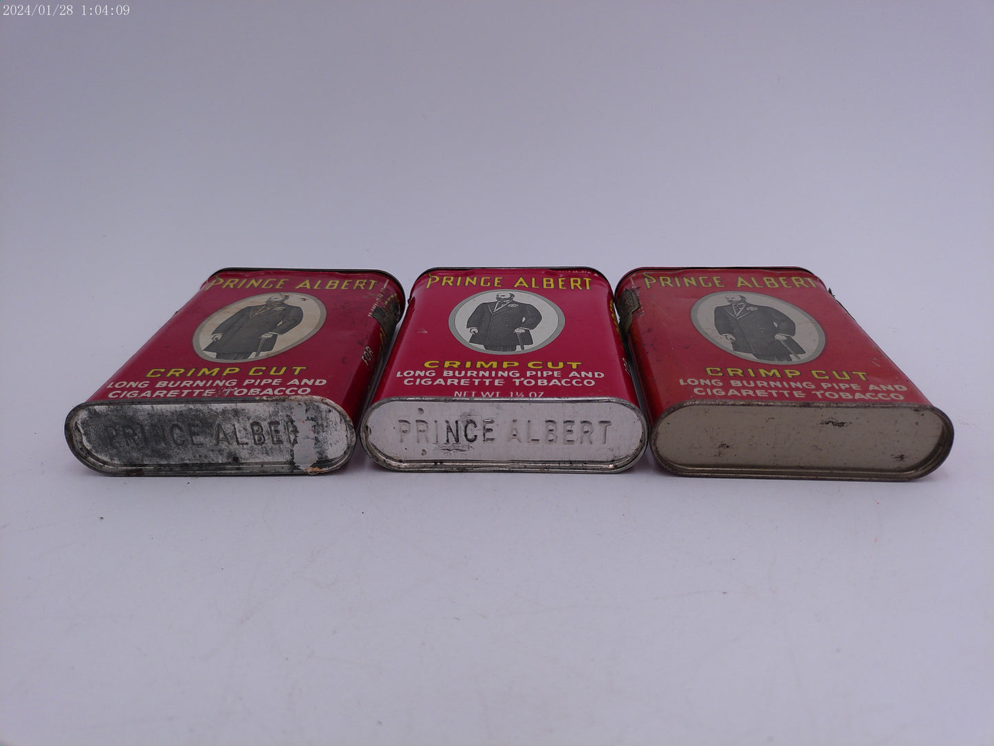 Vintage circa 1950-1960 Prince Albert Crimp Cut tobacco tin Lot of 3