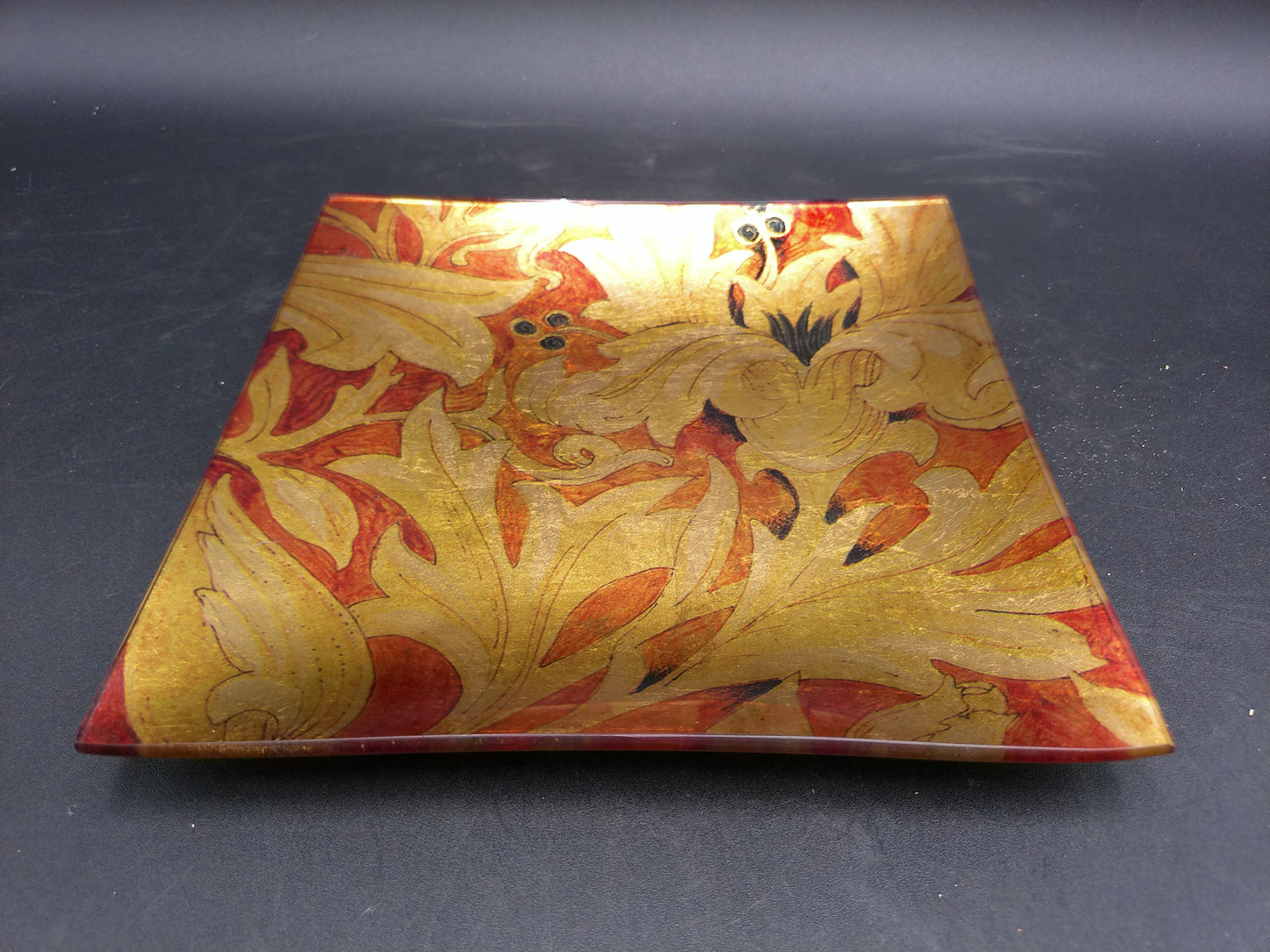 Gold Lacquer Tray Unique and Rare Floral Design