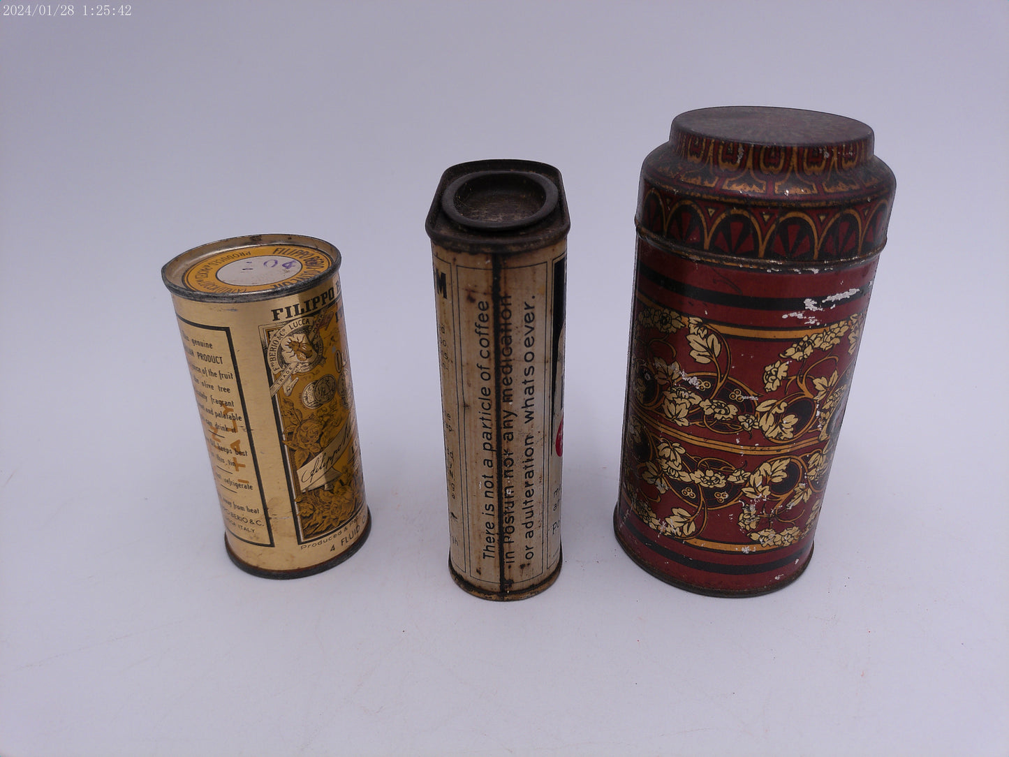 Lot 3 of Vintage Cans Ginger Instant Postum Filippo Berio Olive Oil