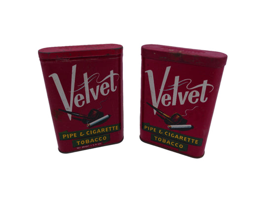 Vintage Velvet Pipe and Cigarette Tobacco Tin lot of 2