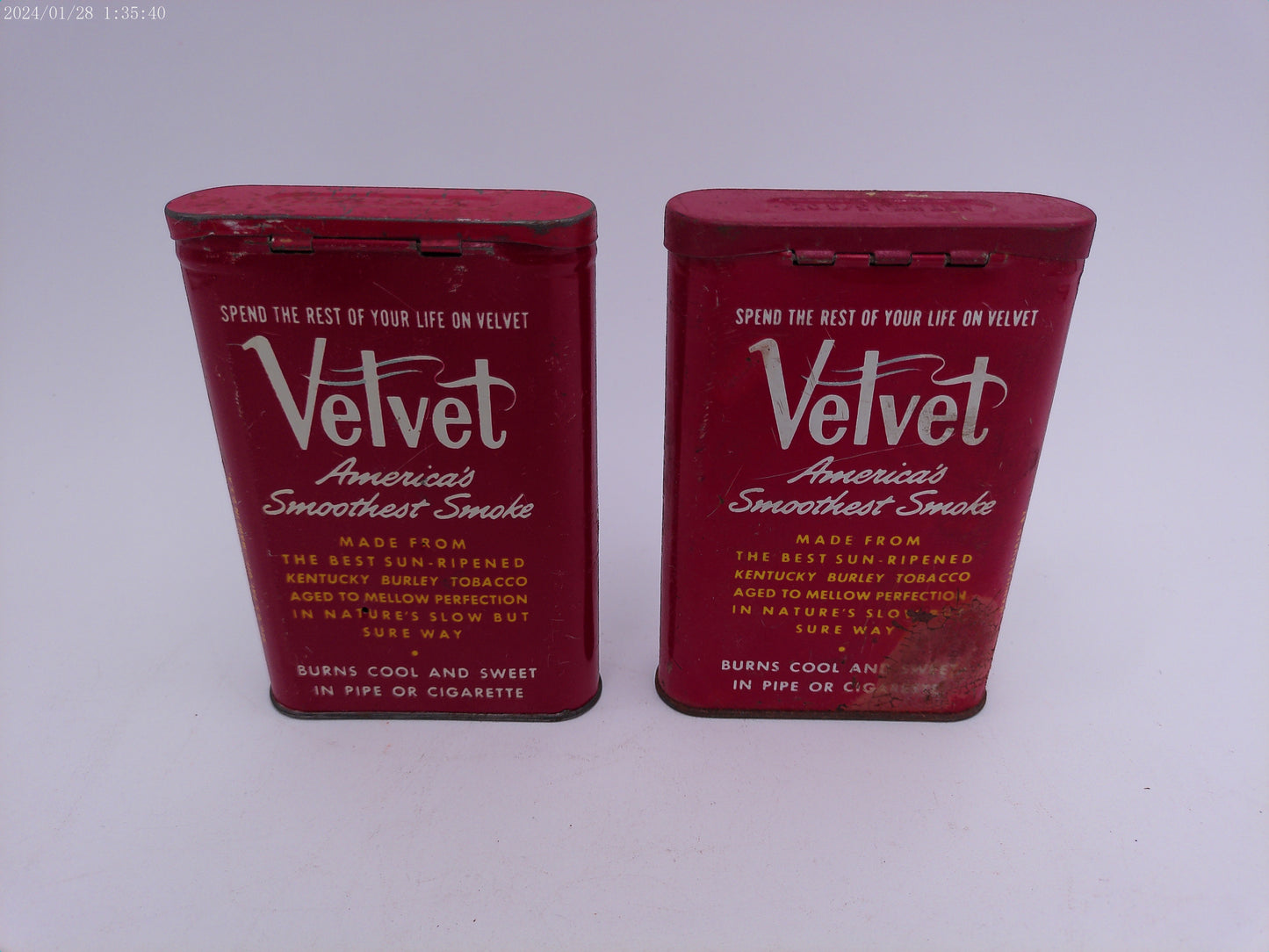 Vintage Velvet Pipe and Cigarette Tobacco Tin lot of 2