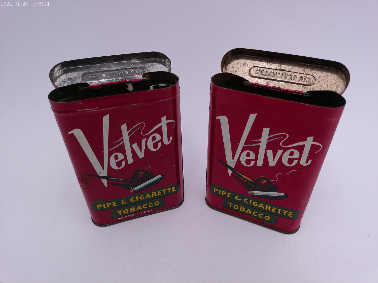 Vintage Velvet Pipe and Cigarette Tobacco Tin lot of 2