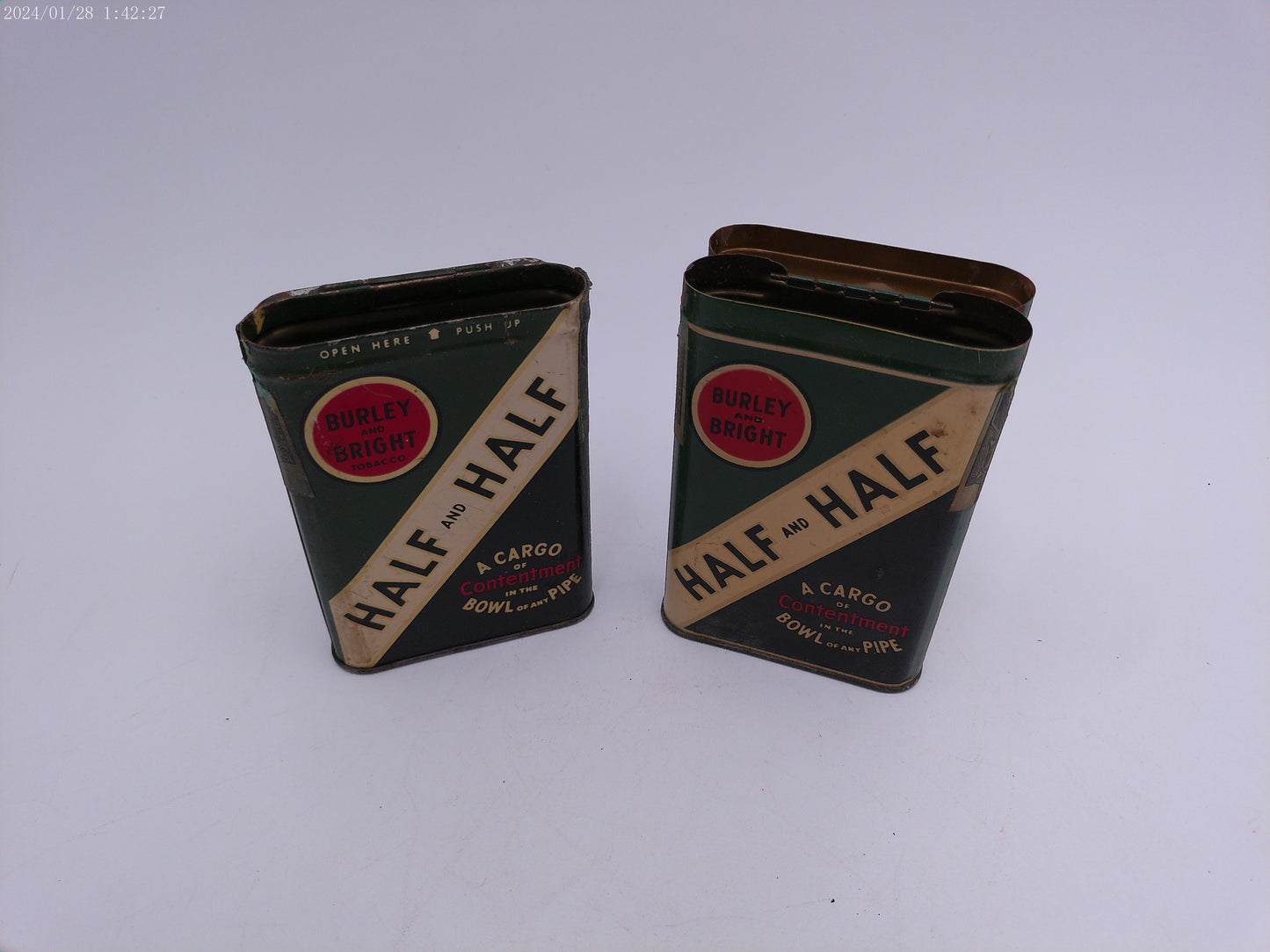 Vintage Tobacco Tin Burley and Bright HALF and HALF American Tobacco Company circa 1950s