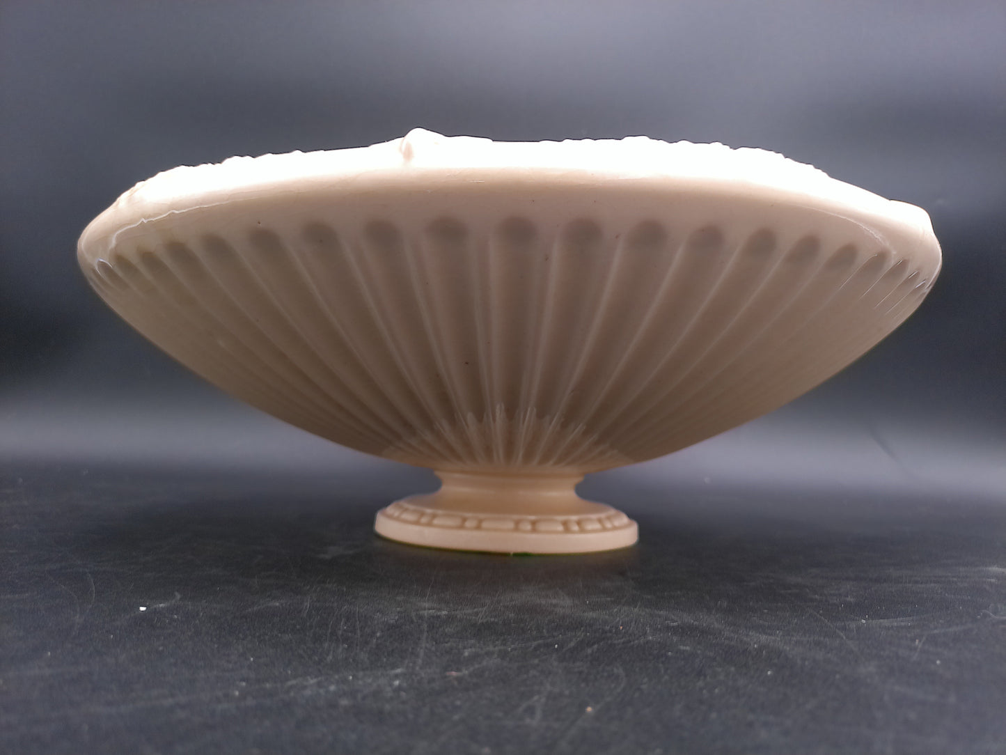 Ceramic Cream Ribbed Floral Rim Bowl Vintage