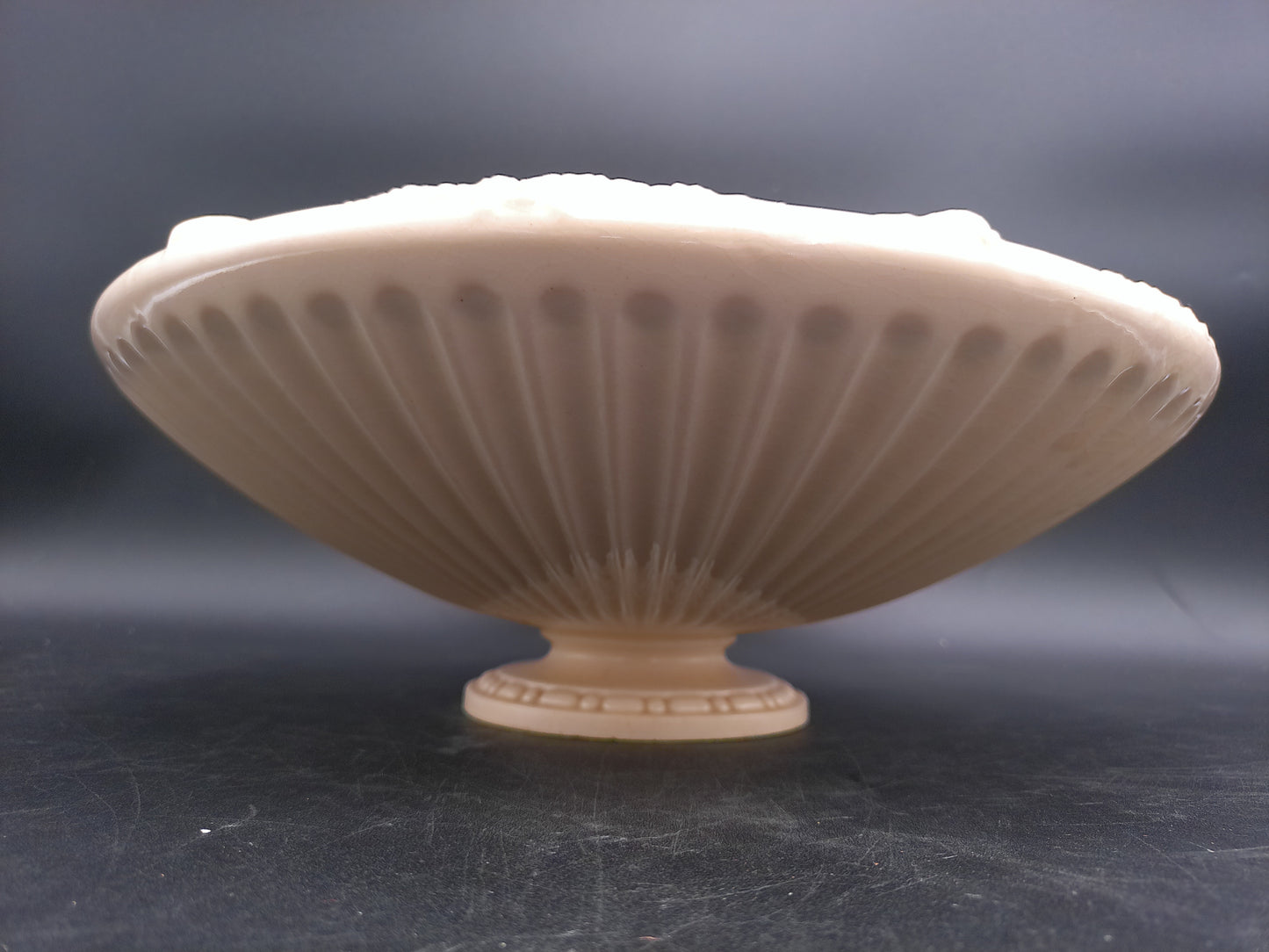Ceramic Cream Ribbed Floral Rim Bowl Vintage