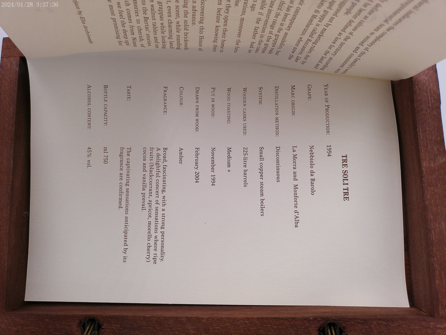 Berta TreSOLLTRE 1994  Liquor Wooden Case