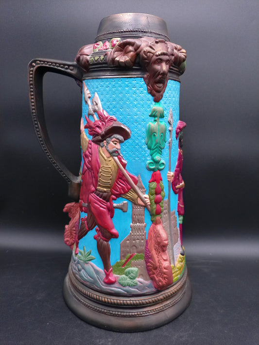 Beer Stein Large Ceramic with Medieval Knights Castles Signed by Mary Murphy