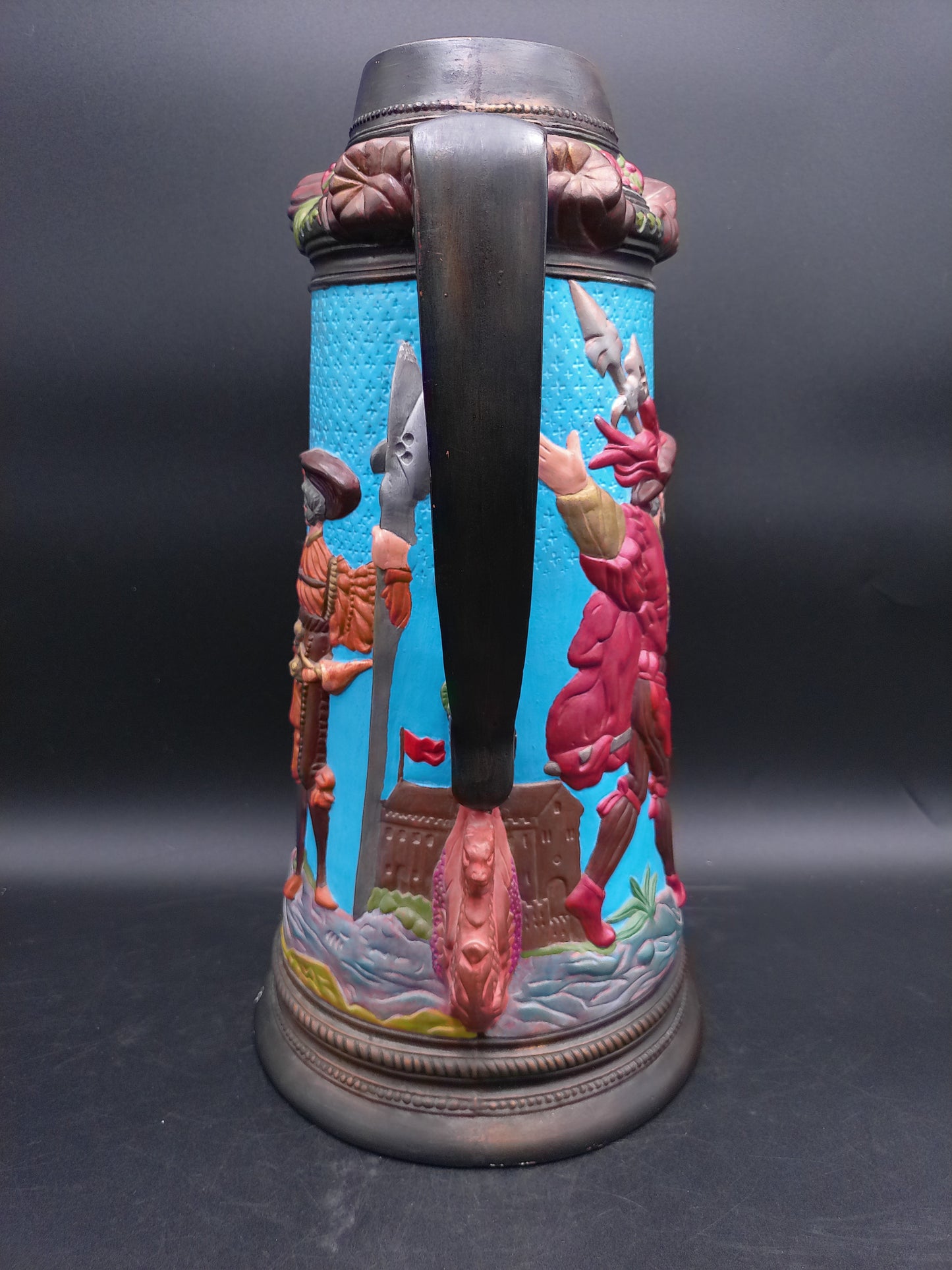 Beer Stein Large Ceramic with Medieval Knights Castles Signed by Mary Murphy