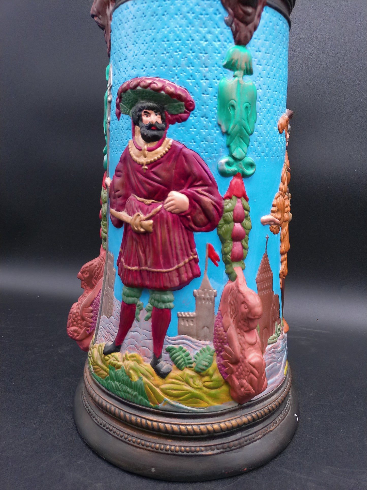 Beer Stein Large Ceramic with Medieval Knights Castles Signed by Mary Murphy