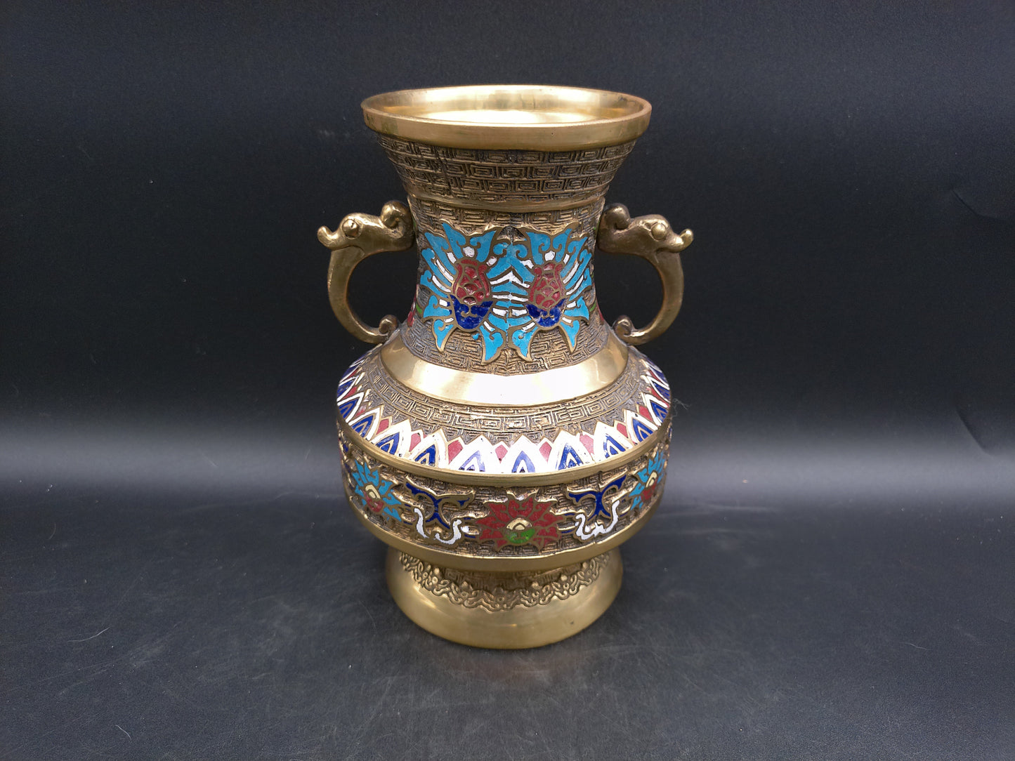 Japanese Japan Enamel Decorative Brass Vase Vintage