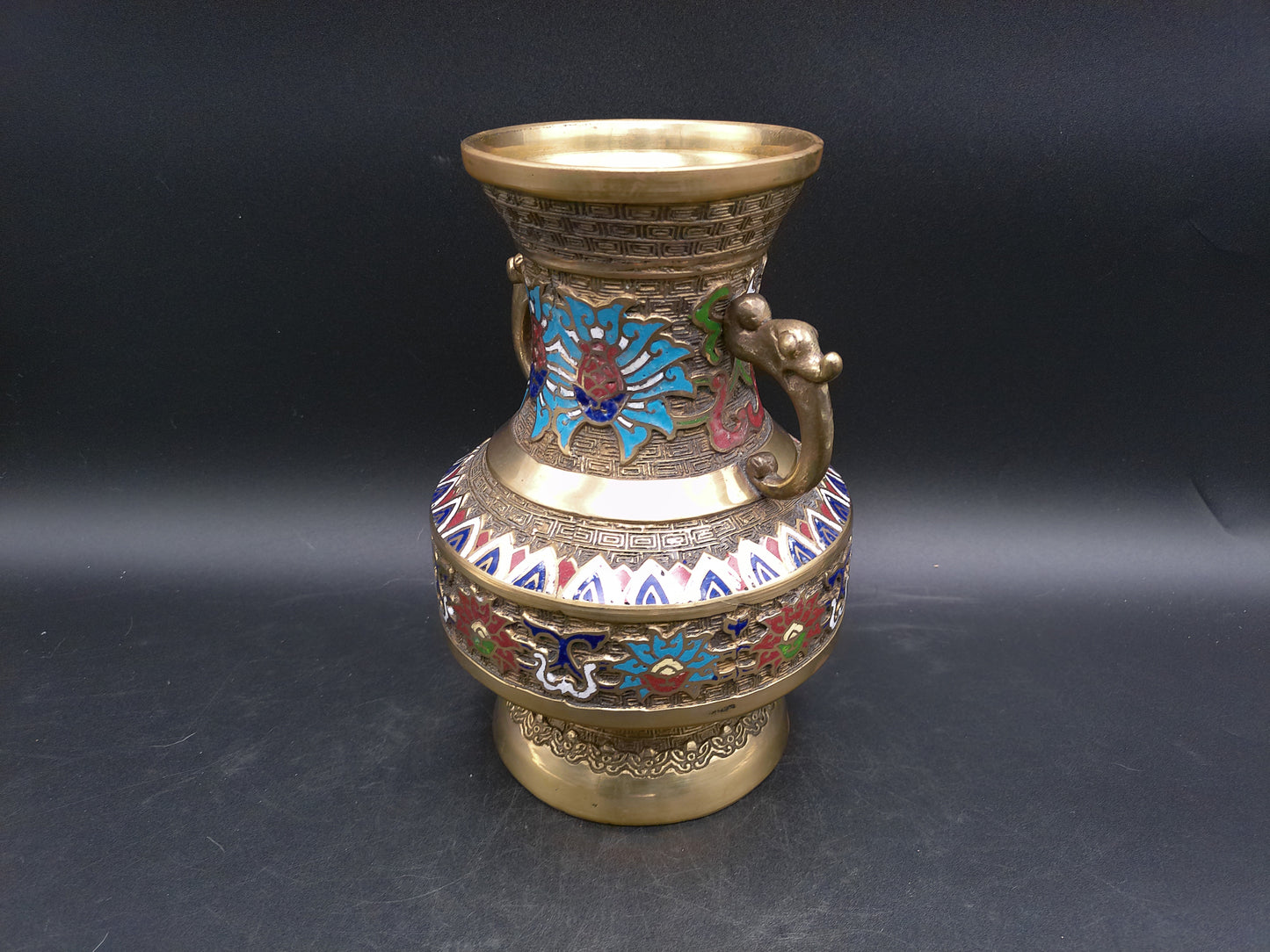 Japanese Japan Enamel Decorative Brass Vase Vintage