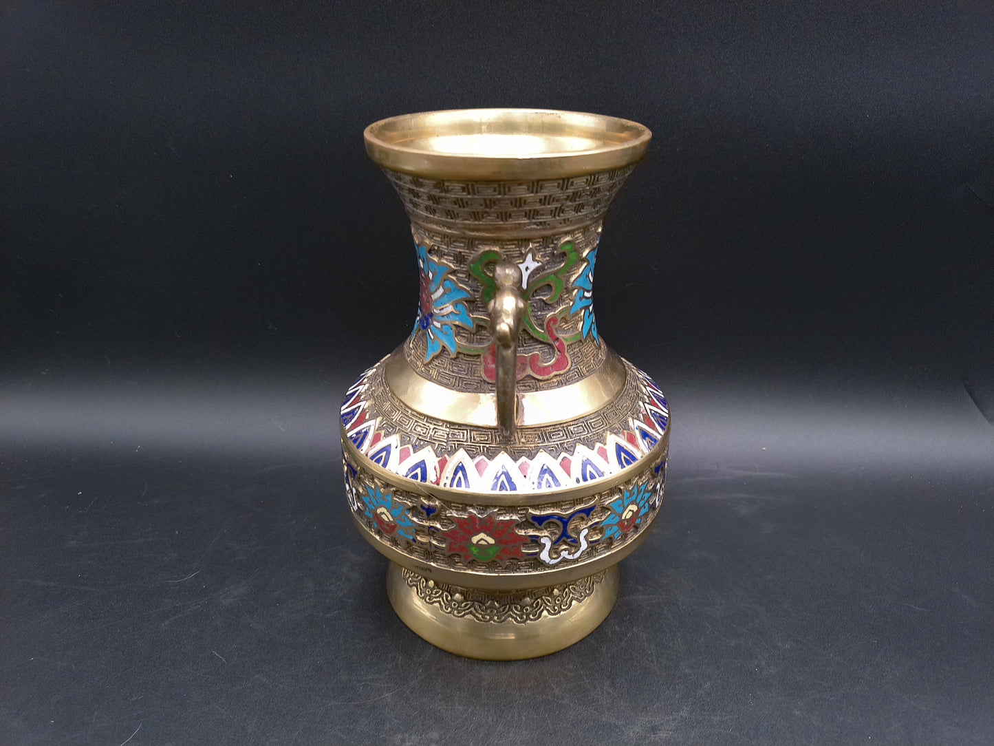 Japanese Japan Enamel Decorative Brass Vase Vintage