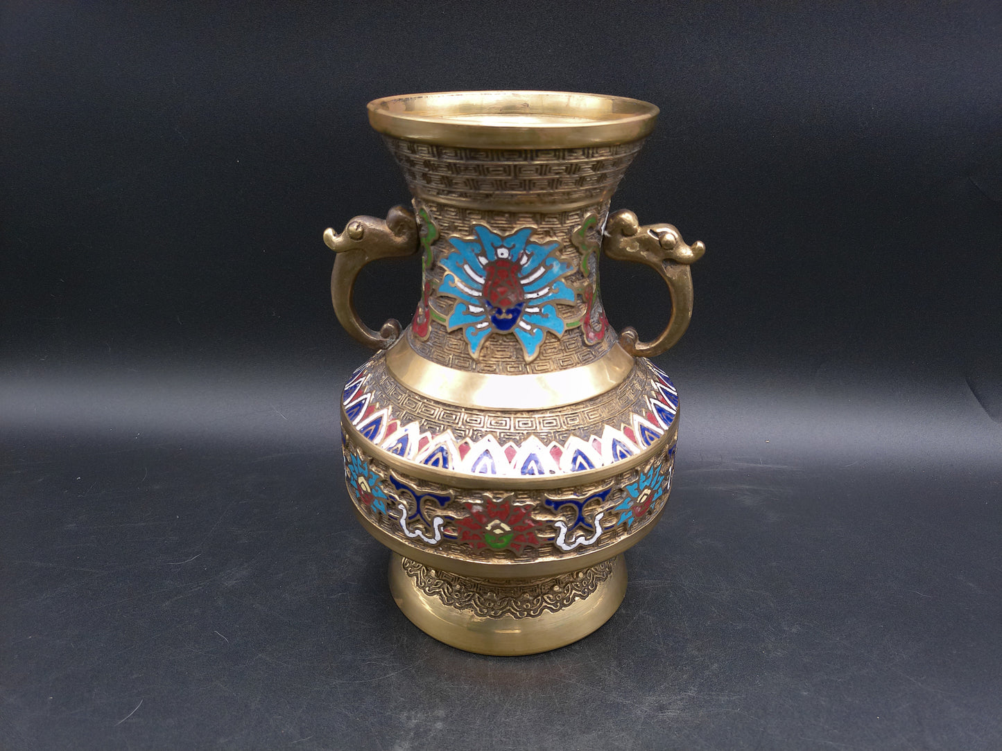 Japanese Japan Enamel Decorative Brass Vase Vintage