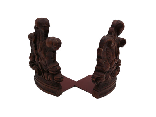 Vintage Pair of Syoco Wood Bookends Fern Flower Floral design Vintage