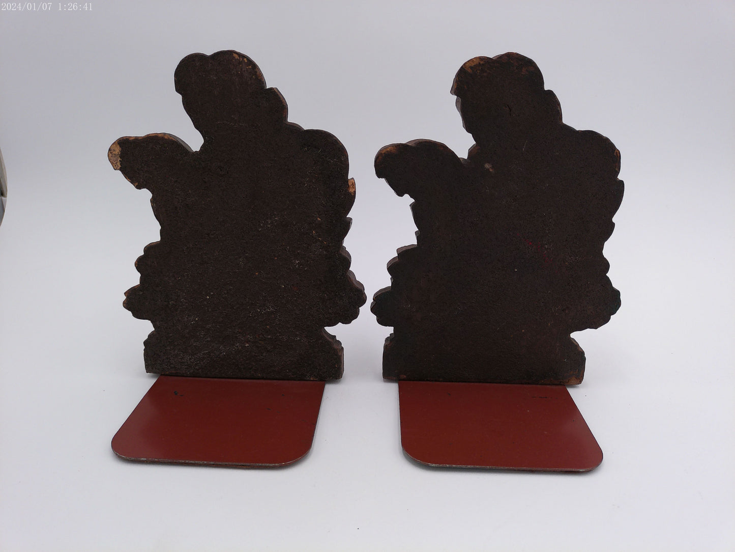 Vintage Pair of Syoco Wood Bookends Fern Flower Floral design Vintage