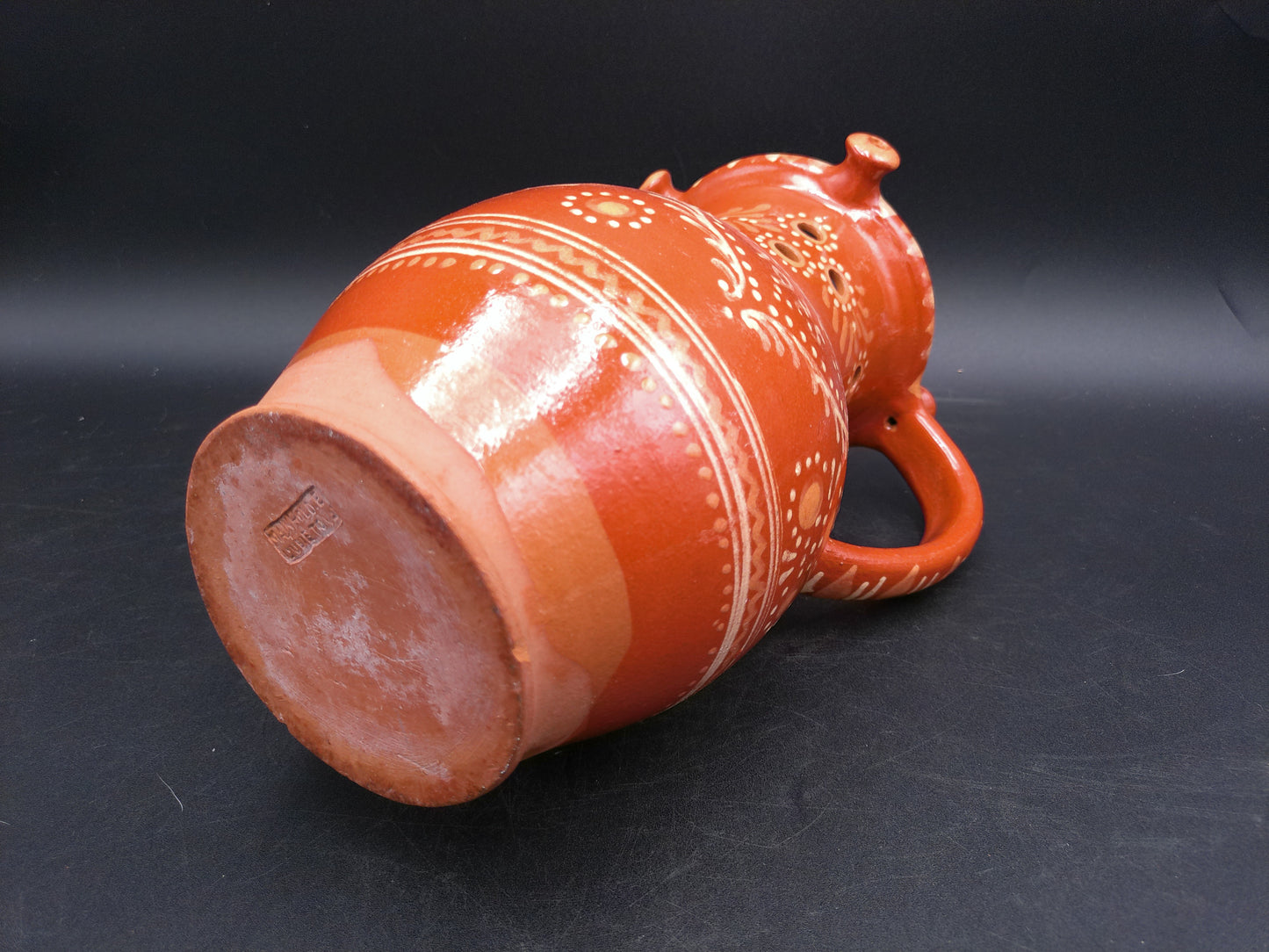 Clay Pitcher made in 1975 Hand Painted Floral and Heart Design