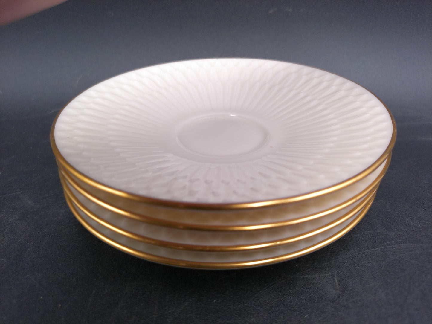 Lenox Dish Saucer Plate Set of 4 with Gold Plated Ring Around Edge Made in USA