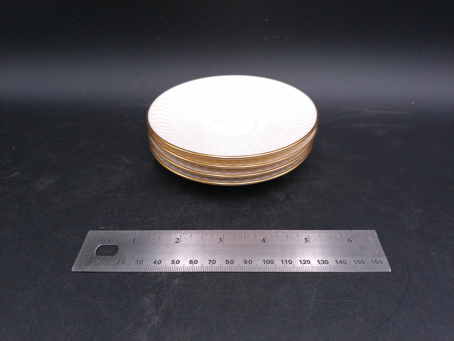 Lenox Dish Saucer Plate Set of 4 with Gold Plated Ring Around Edge Made in USA