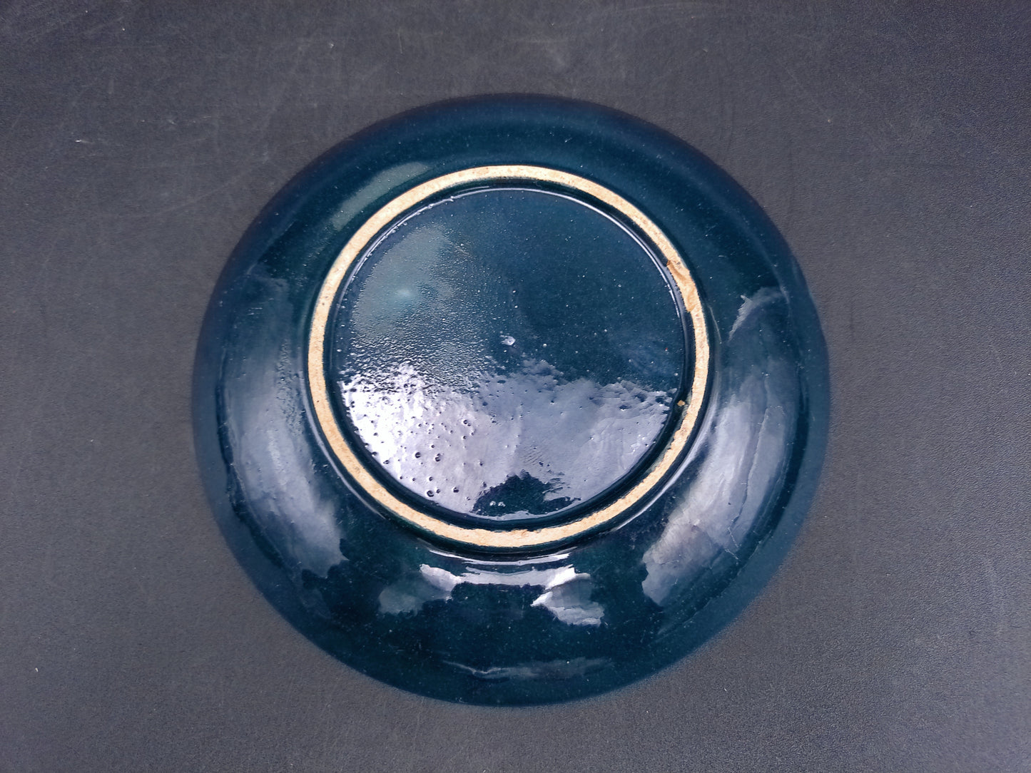 Pottery Juice Berry Blue and Orange Yellow Rim Salad Plate Set of 4 Vintage