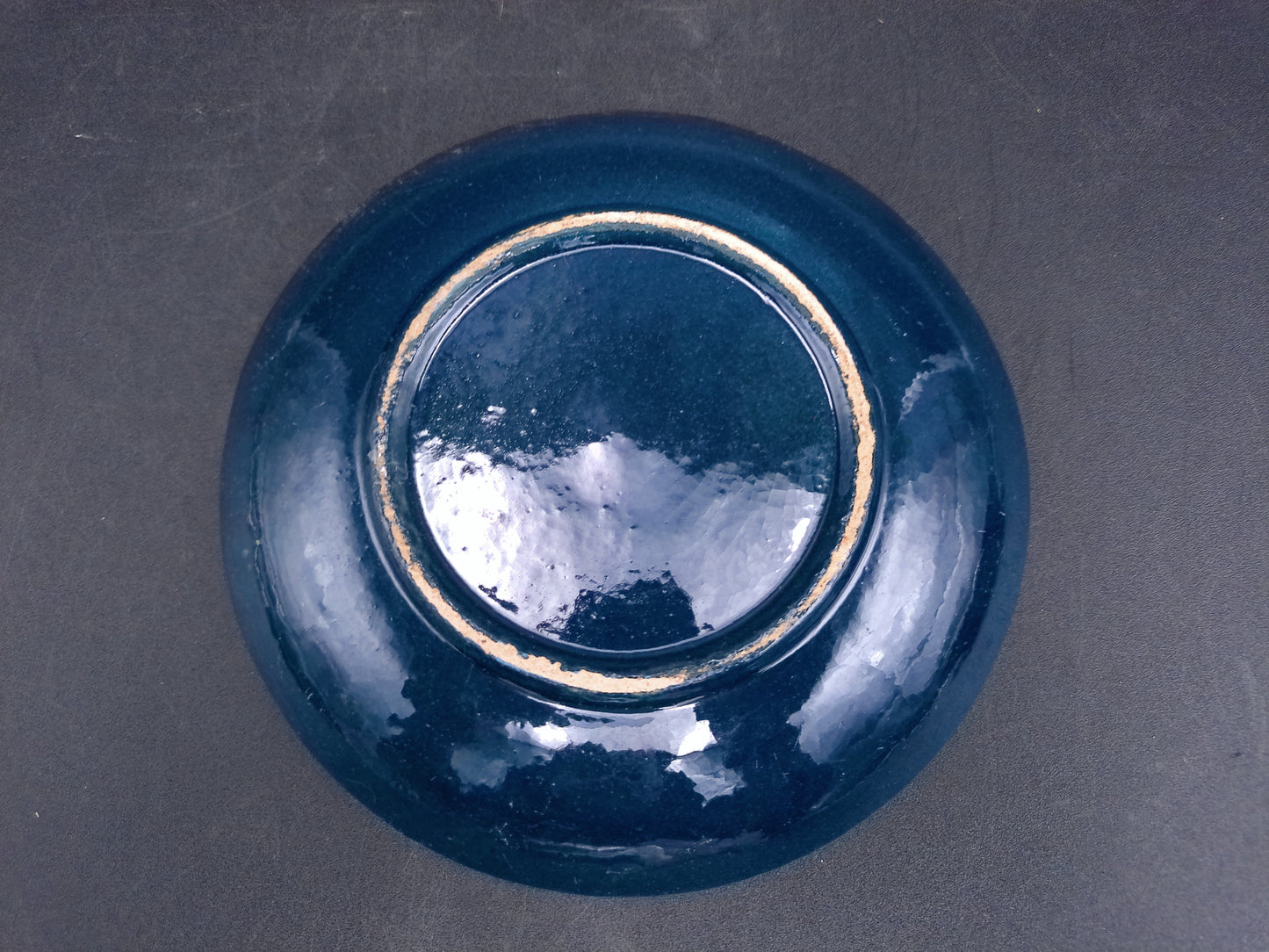 Pottery Juice Berry Blue and Orange Yellow Rim Salad Plate Set of 4 Vintage