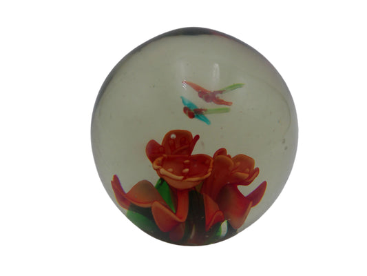 Antique Butterfly and Flowers Paperweight