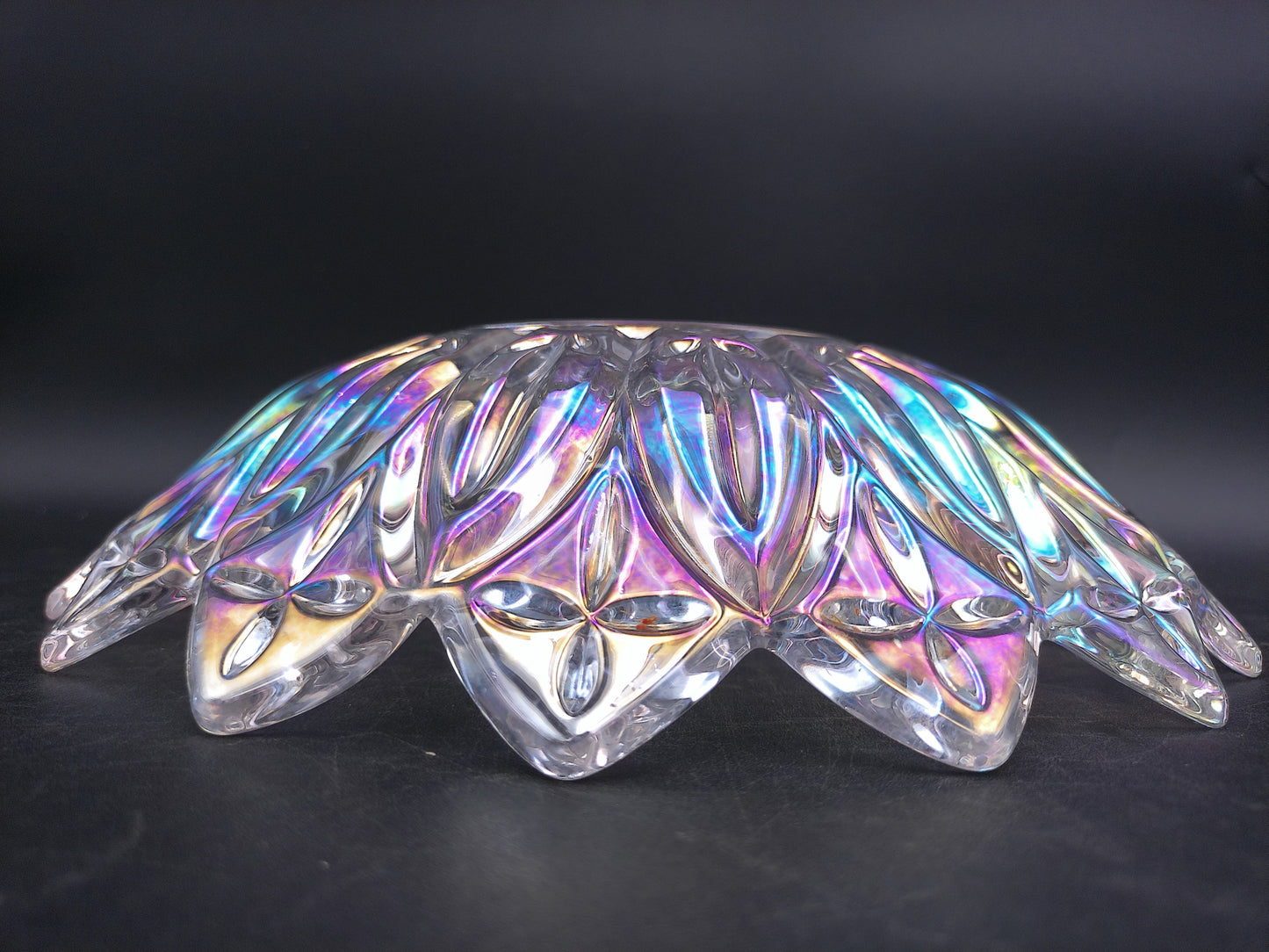Iridescent Federal Glass Serving Bowl Carnival Glass Etched Scalloped Edge