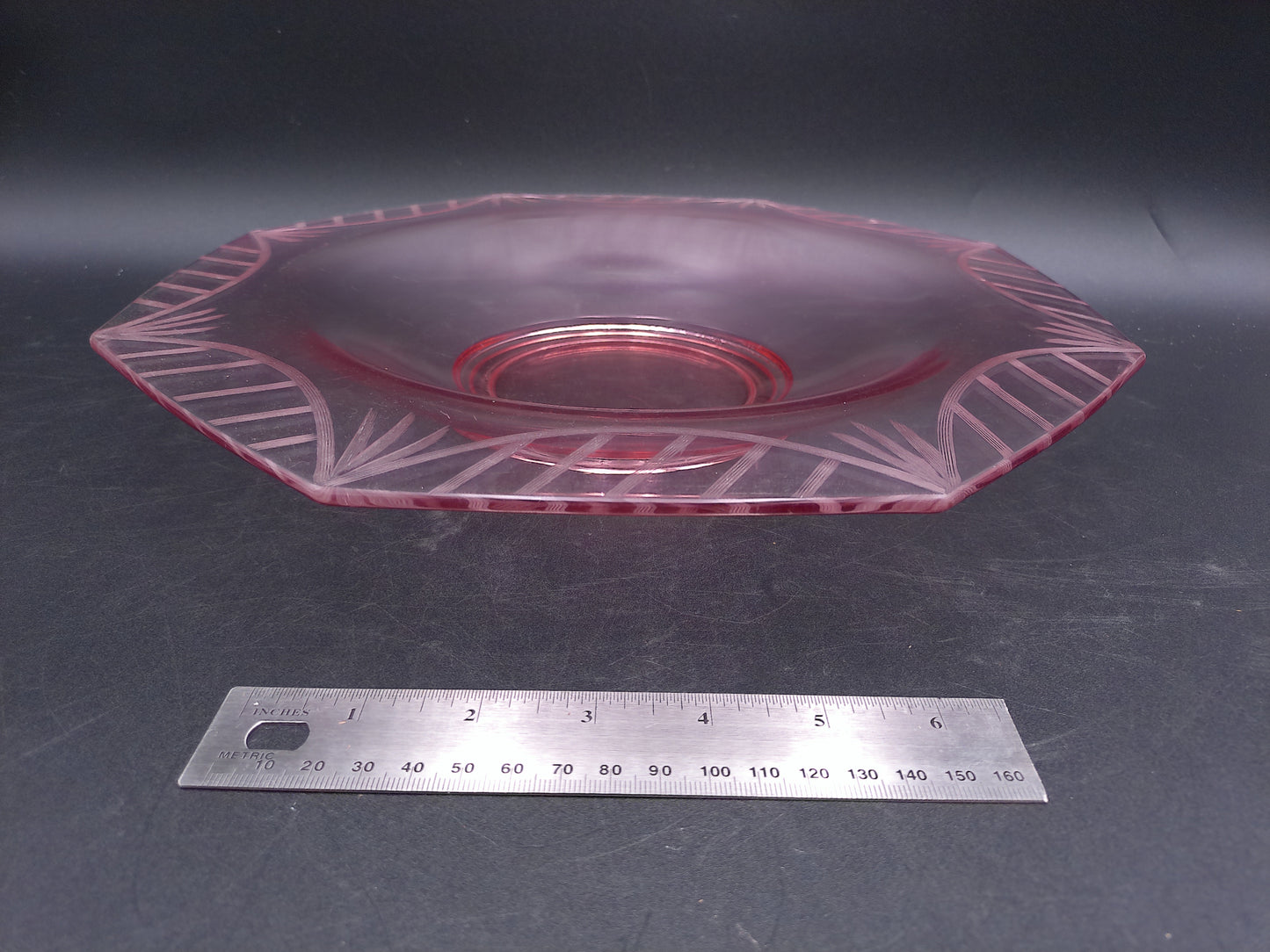 Octagonal Pink Depression Glass Plate Bowl Vintage