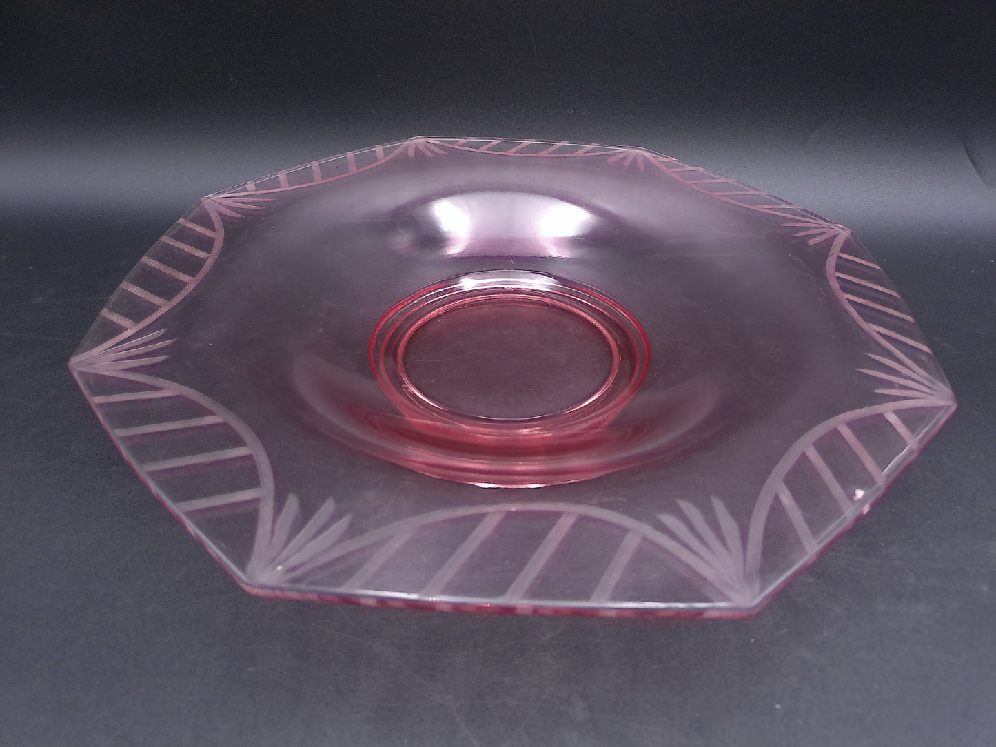 Octagonal Pink Depression Glass Plate Bowl Vintage