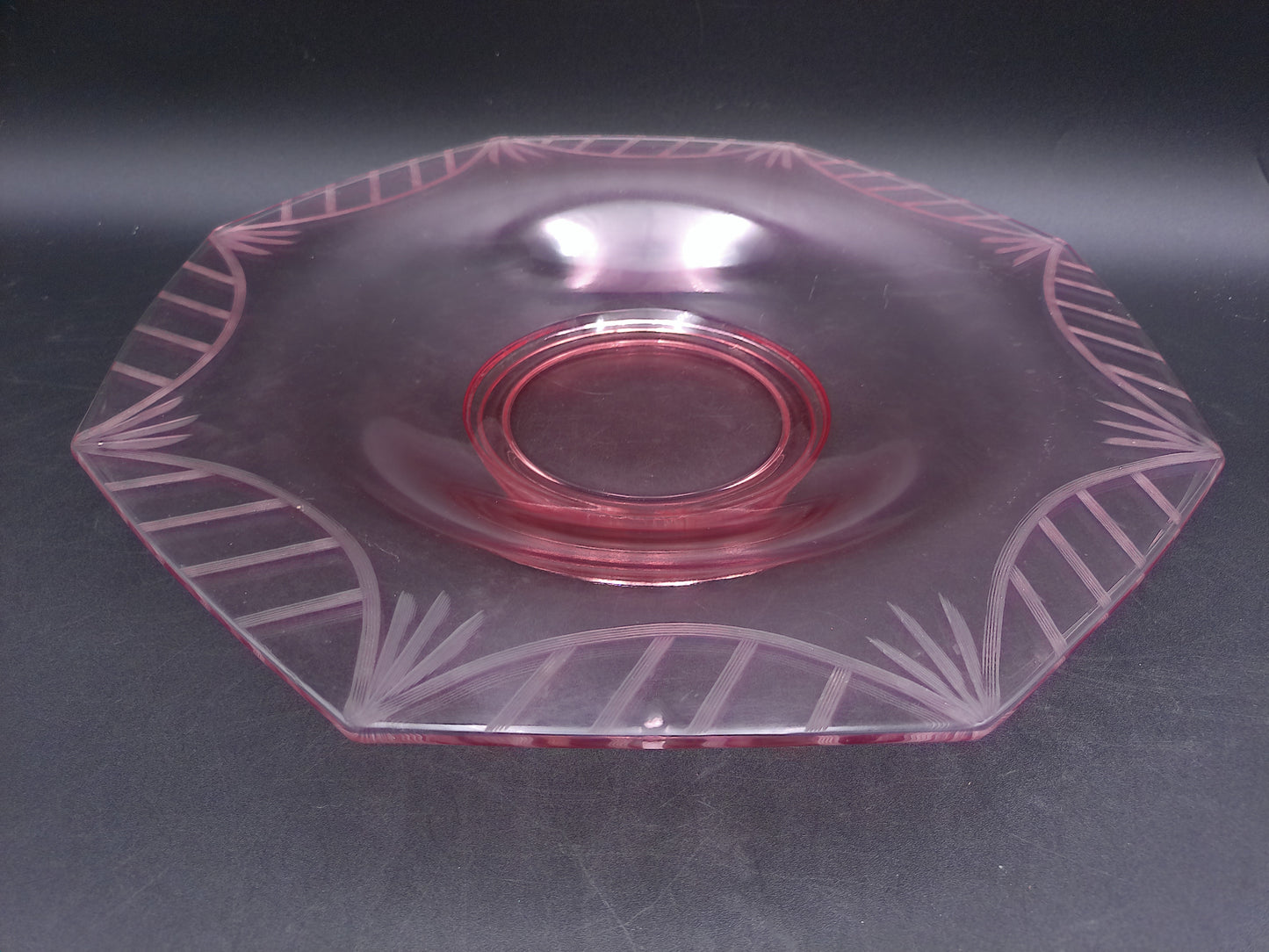 Octagonal Pink Depression Glass Plate Bowl Vintage