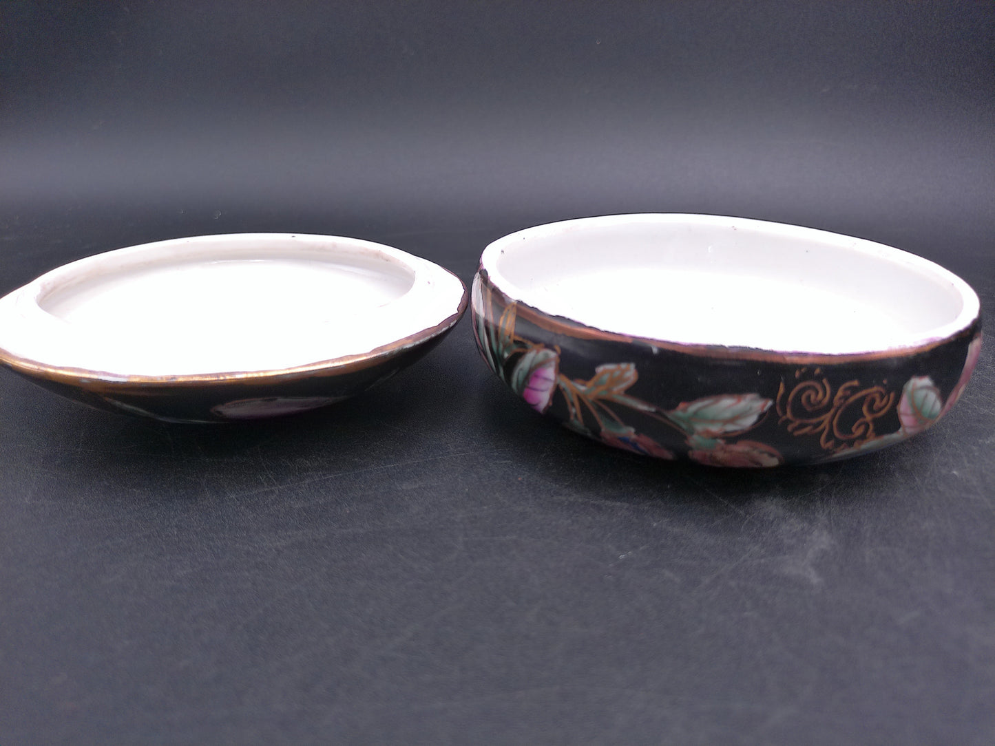 Chinese Stamped Rare Handpainted Porcelain Ginger Vase Jar and two Trinket Jewelry Boxes