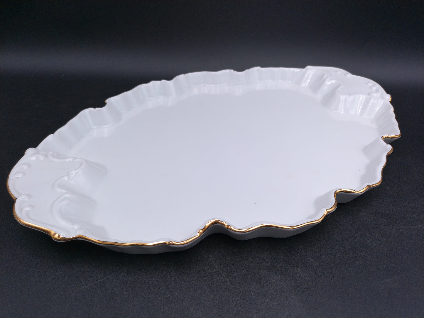 Poreclain Dish Serving Tray with Gold Plated Rim by Haas and Czjzek From Czech Republic