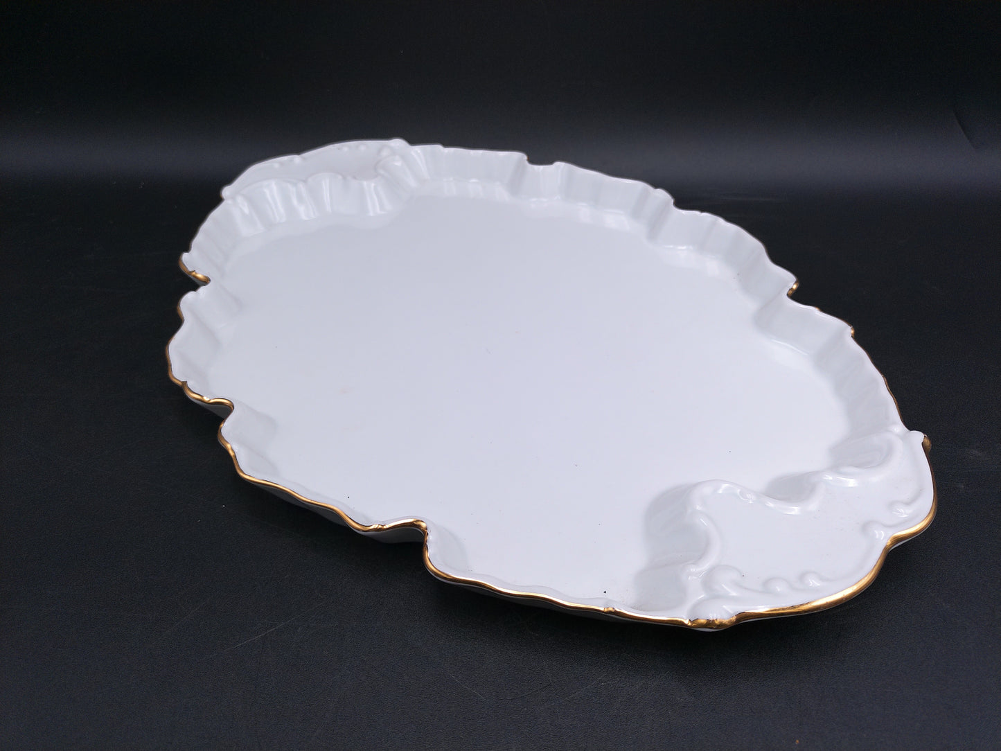 Poreclain Dish Serving Tray with Gold Plated Rim by Haas and Czjzek From Czech Republic