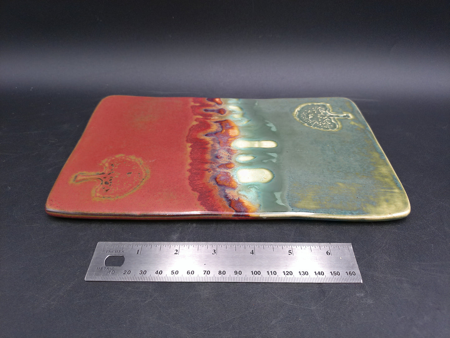 Ceramic Tray multi-color with tree of life trees Vintage