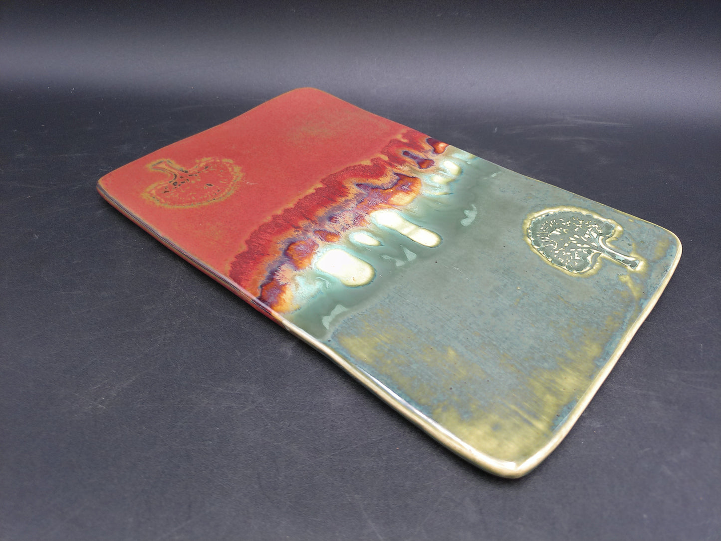 Ceramic Tray multi-color with tree of life trees Vintage