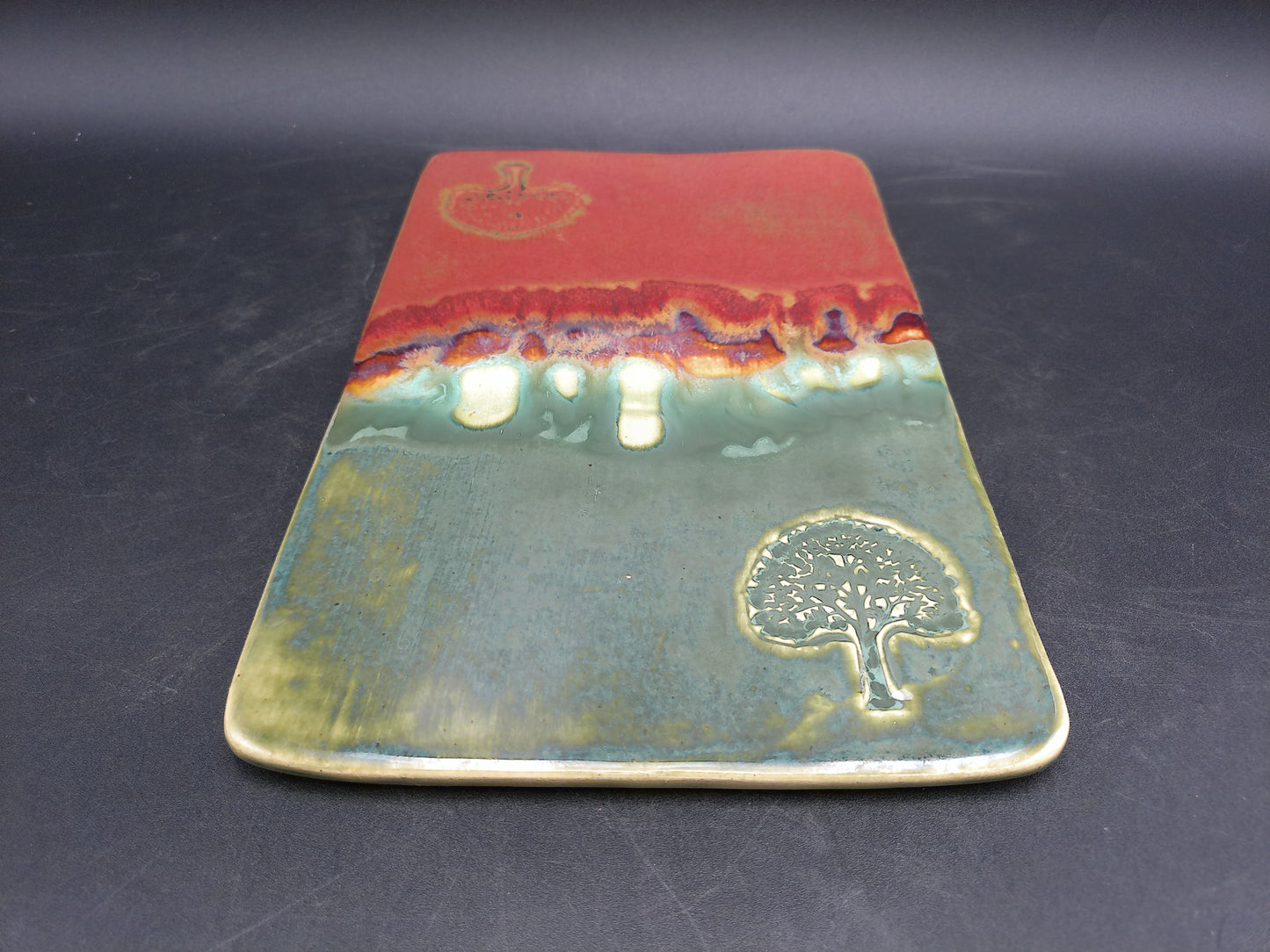 Ceramic Tray multi-color with tree of life trees Vintage