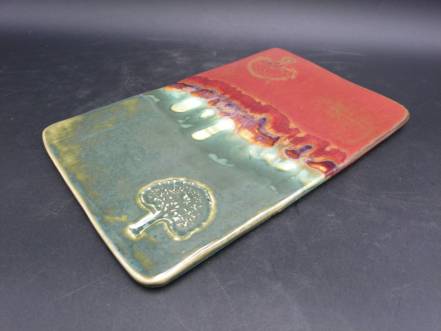 Ceramic Tray multi-color with tree of life trees Vintage