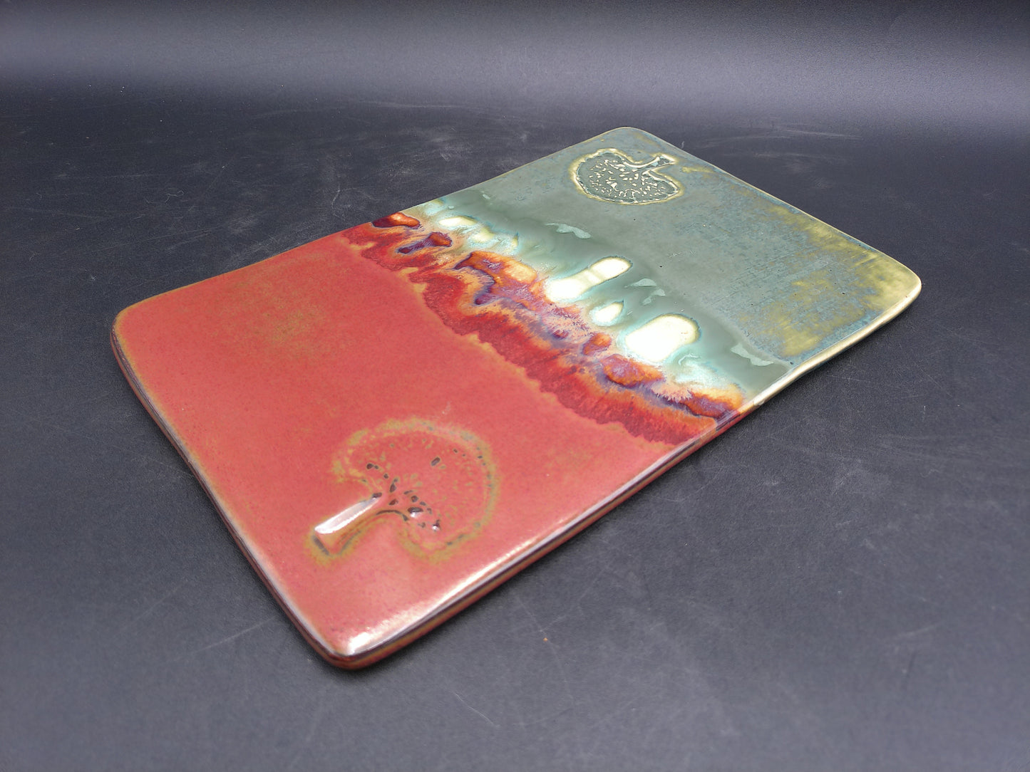Ceramic Tray multi-color with tree of life trees Vintage