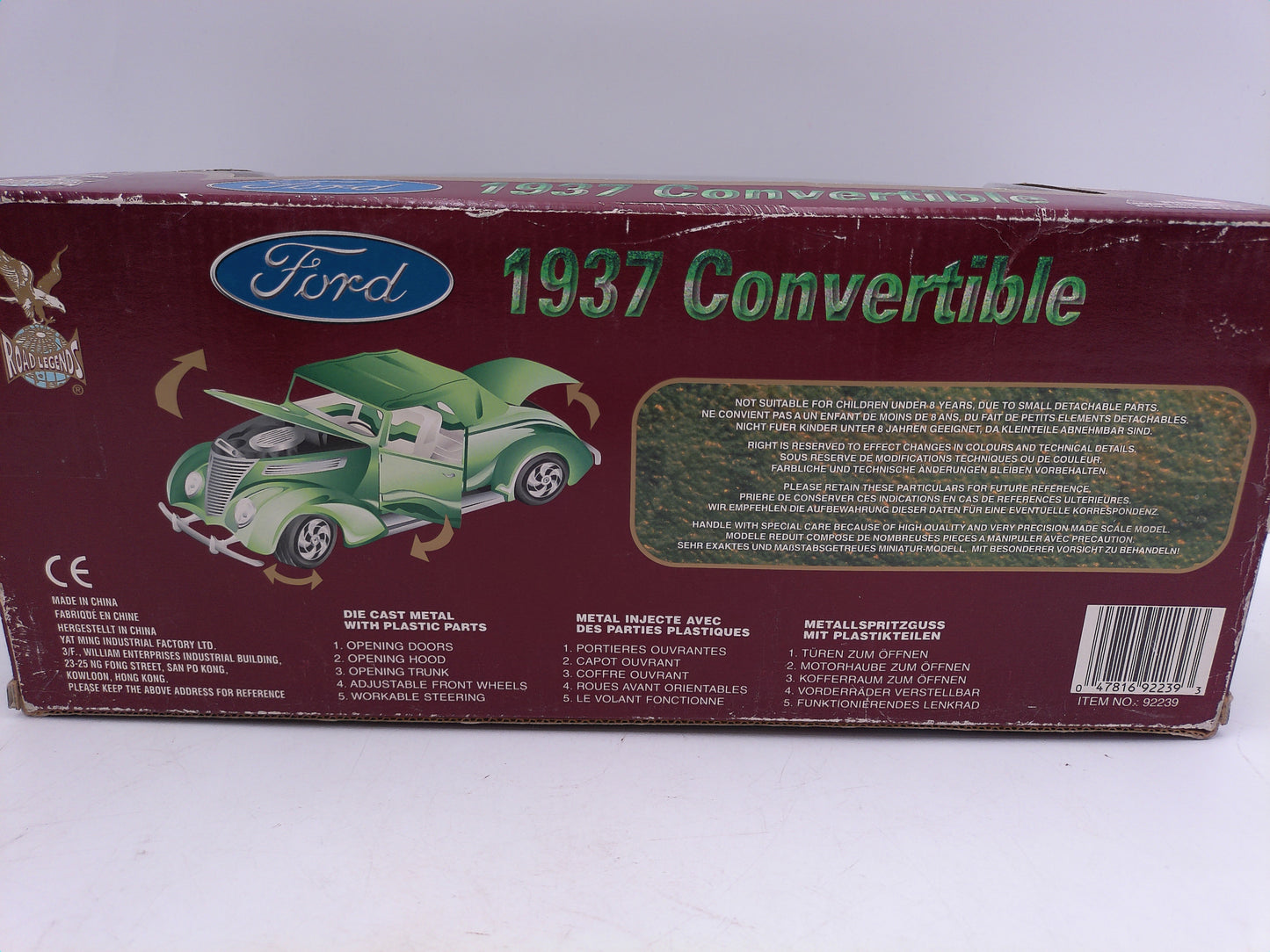 Legends 1937 Ford Convertible 1/18 Road Die Cast Collectible car