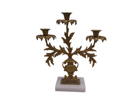 Antique Gilt Goddess Fortuna Triple Girandole Candelabra Candle Stand on Marble Base