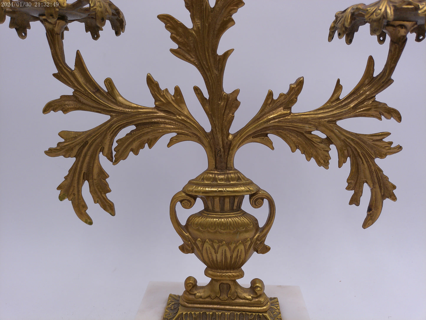 Antique Gilt Goddess Fortuna Triple Girandole Candelabra Candle Stand on Marble Base