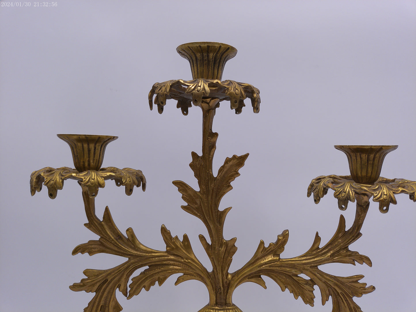 Antique Gilt Goddess Fortuna Triple Girandole Candelabra Candle Stand on Marble Base