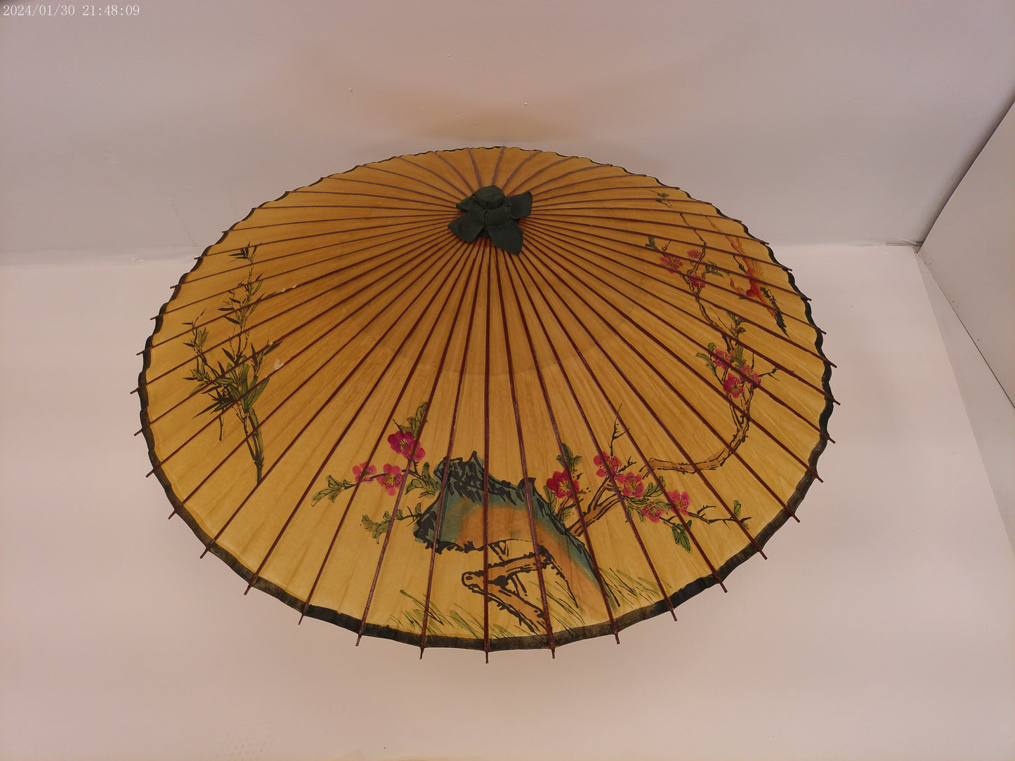 Asian Antique Hand Made Large Umbrella Wood Handle 42" Diameter