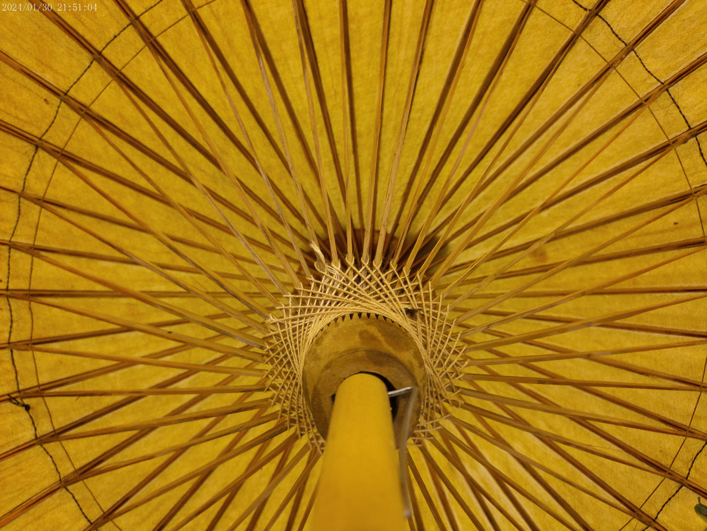 Asian Antique Hand Made Large Umbrella Wood Handle 42" Diameter